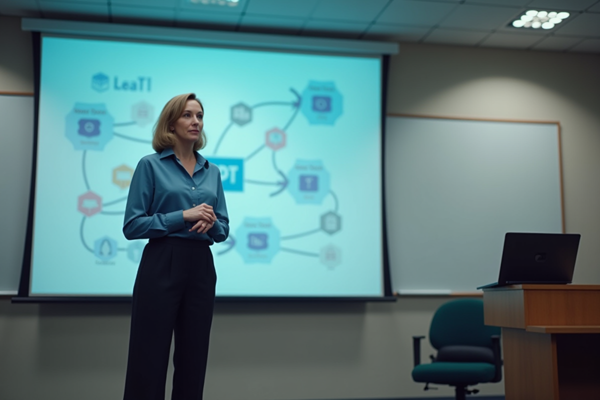 Chercheuse en informatique devant un diagramme de flux de donnees