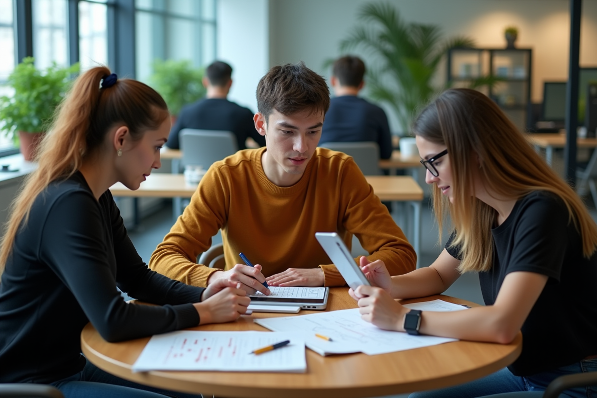 Etudiants universitaires utilisant ChatGPT en groupe