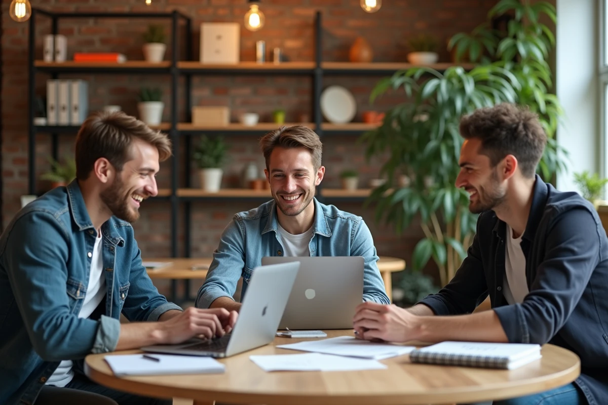 Groupe de jeunes professionnels discutant autour d