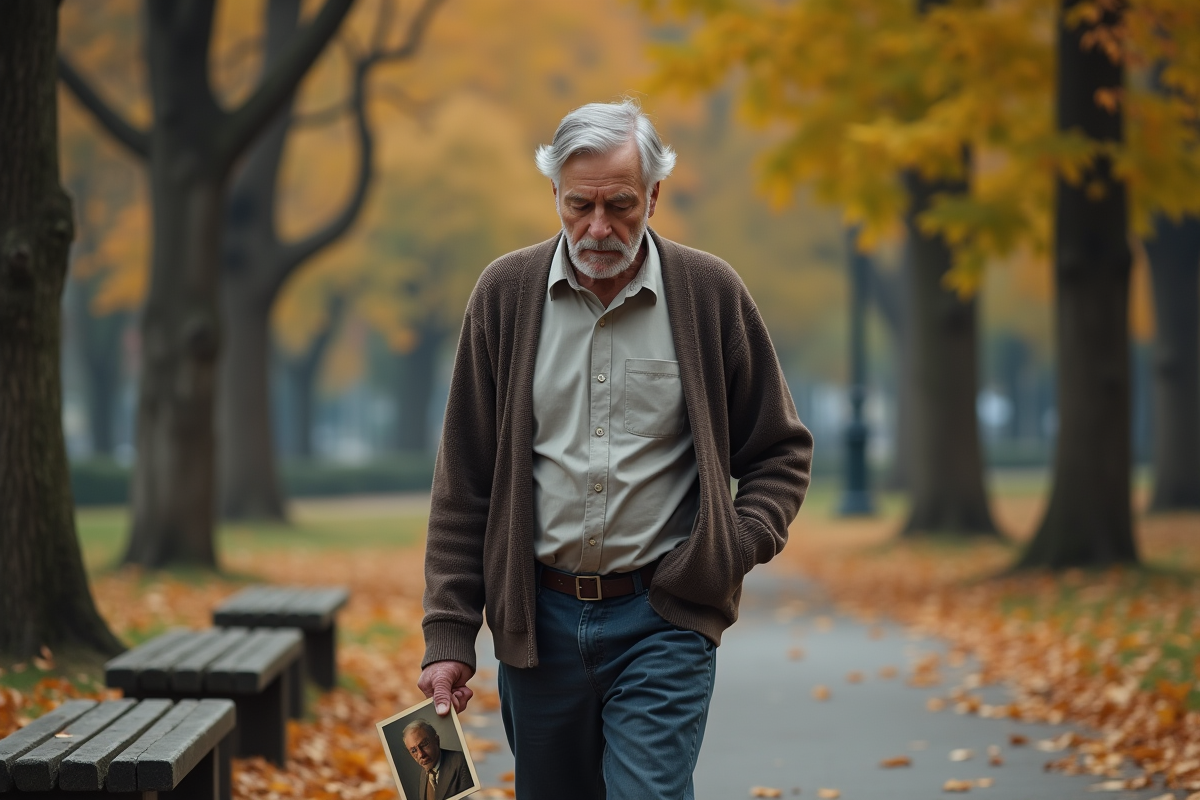 Homme âgé marchant dans un parc d