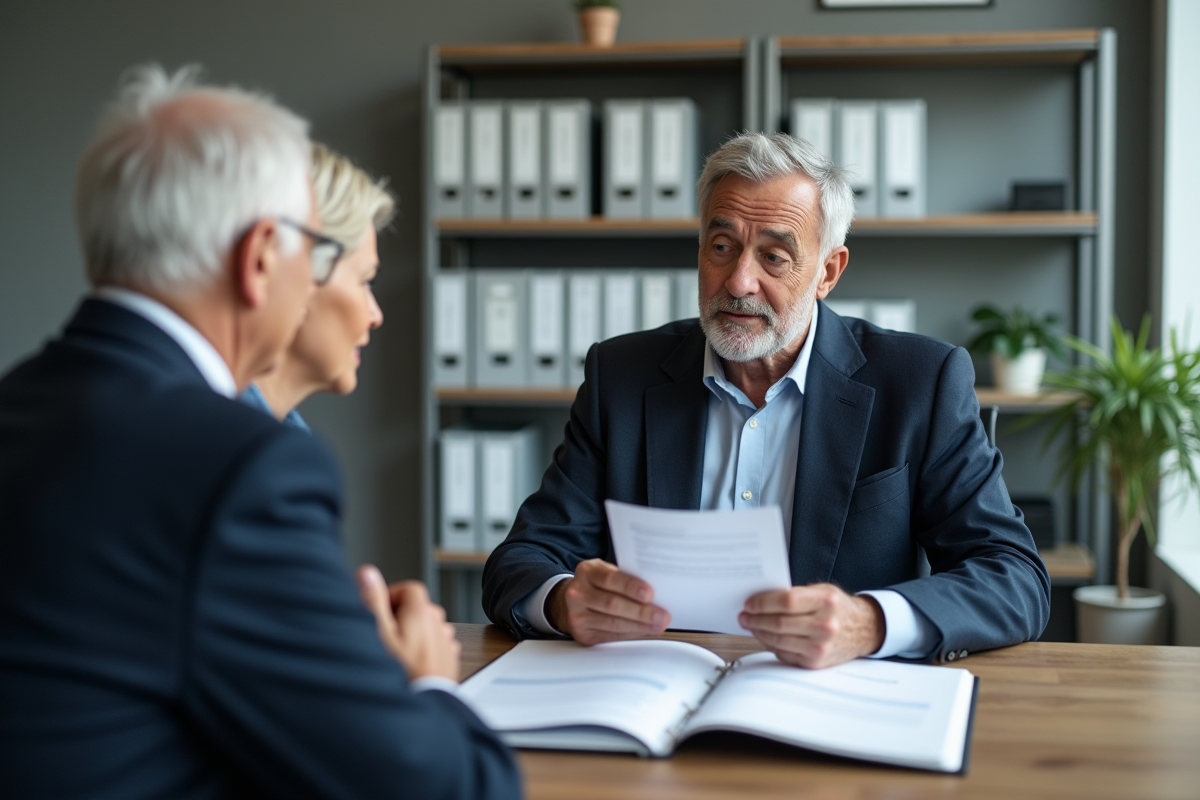 Agent de prêt expliquant les options de prêt immobilier à un couple