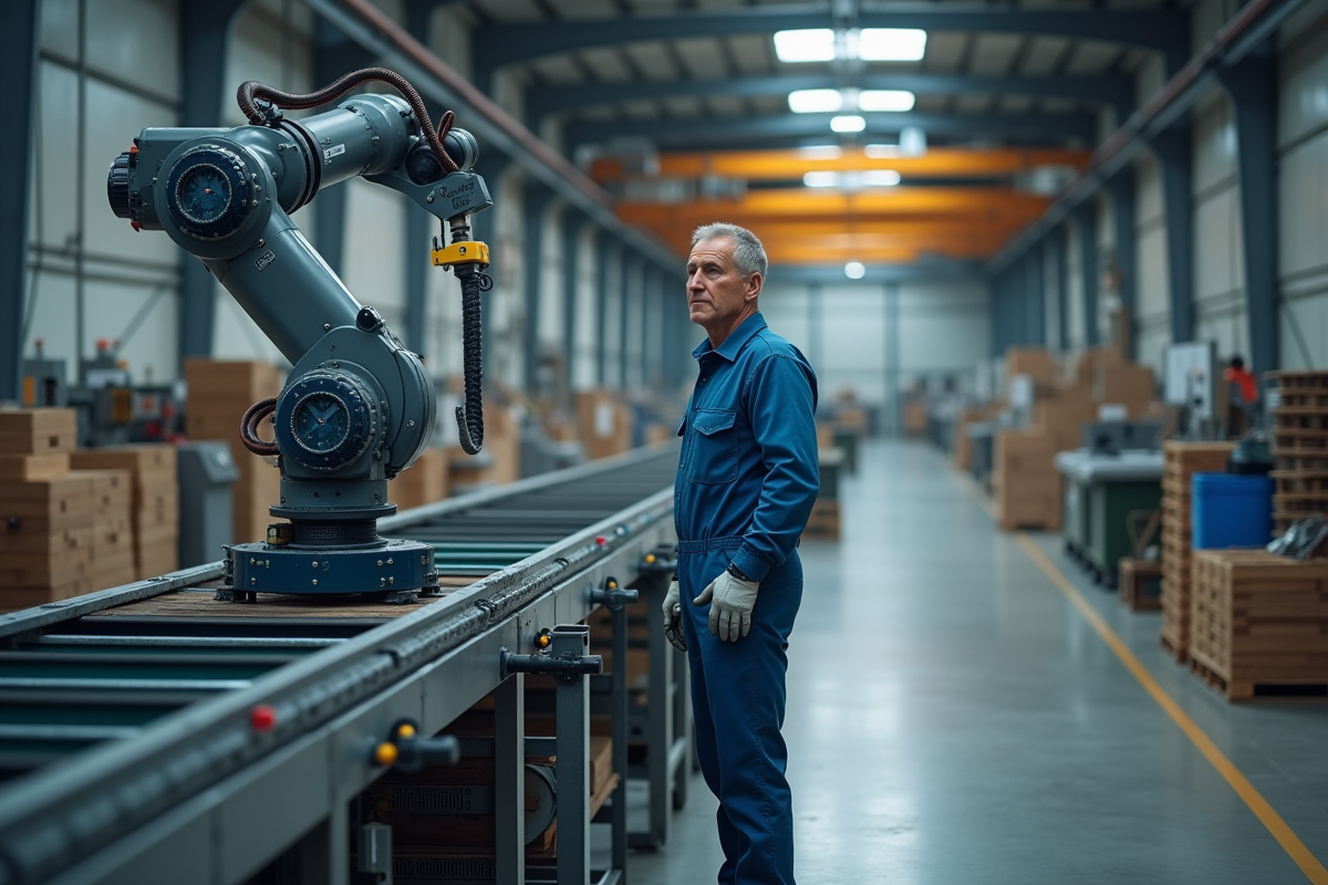 Ouvrier en overalls près d