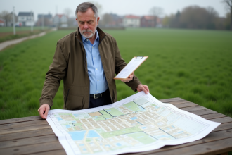 Urbaniste en extérieur montrant une carte de zonage